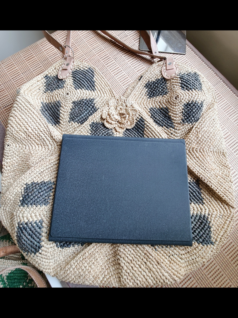 Handwoven raffia Straw Tote Bag with Gray Accent - Picture 13 of 13